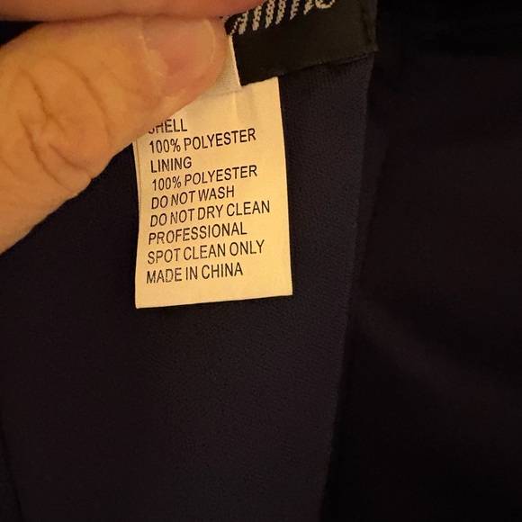 La Femme Navy Ruched Rhinestone Shoulder Gown - Picture 12 of 13